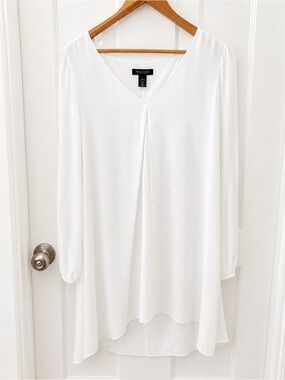 White House Black Market Ivory Long Sleeve Pleated Shift Dress with Pockets Size